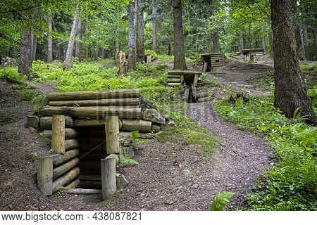 Military Bunkers In The Forest, Dukla Battlefield, Slovak Republic. Travel Destination.