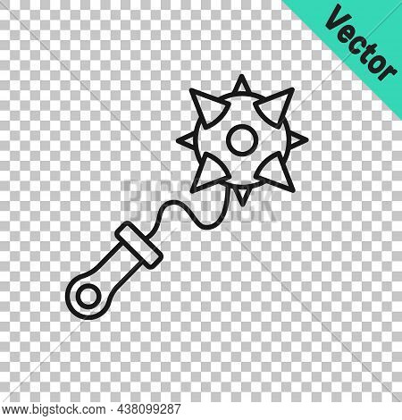 Black Line Medieval Chained Mace Ball Icon Isolated On Transparent Background. Morgenstern Medieval 