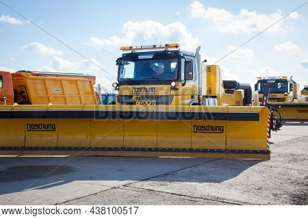 Kyiv, Ukraine - October 29, 2019: Boschung Jetbroom 9600 Snow Removal. Multifunctional Dump Truck Cl