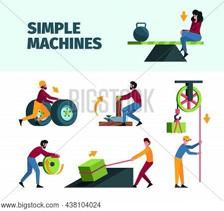 Simple Mechanism. Physical Force Machine Working Force Gear Garish Vector Since Processes