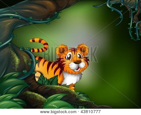 Illustration af en regnskov med en tiger