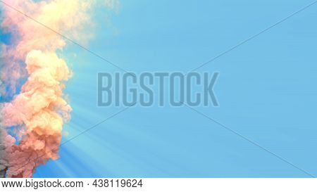 Pollute Smoke From Masut Power Plant On Blue Sky With Sun Rays - Abstract 3d Illustration