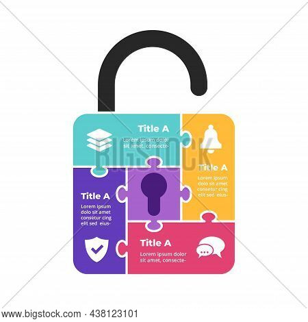 Creative Vector Protection Puzzle Infographic. Abstract Shield Diagram. 4 Steps, Options, Parts. Int