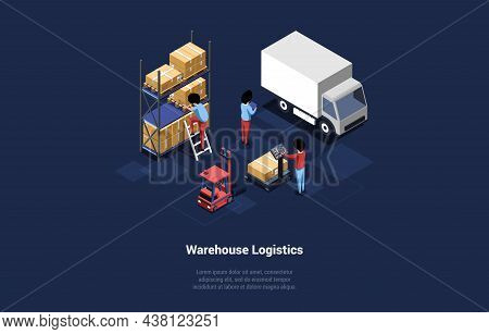 Concept Illustration, Cartoon 3d Style. Isometric Vector Composition With Writings, Infographics And
