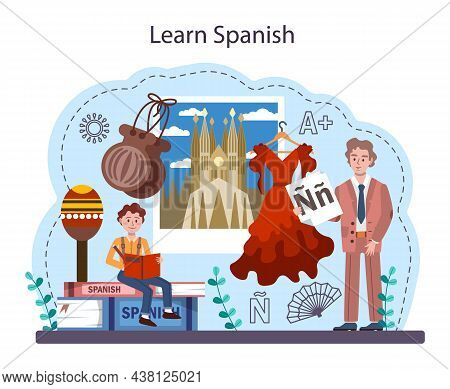 Spanish Learning Concept. Language School Spanish Course. Study Foreign