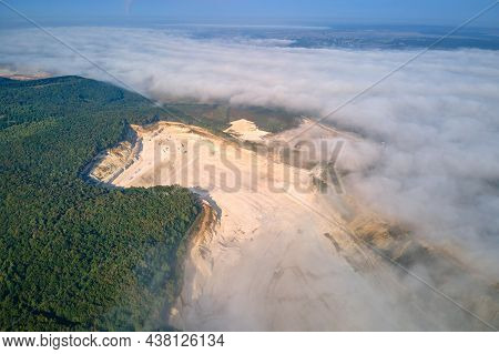 Aerial View Of Open Pit Mining Site Of Limestone Materials Extraction For Construction Industry With