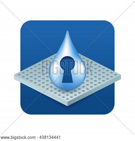 Water Absorbing Effect Icon, Locked Liquid Drop With Keyhole. Isolated Vector Pictogram For Water Re