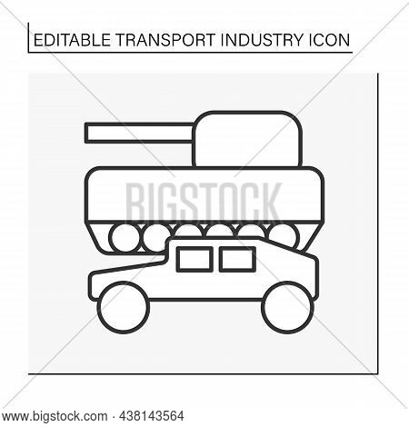 Military Transport Line Icon. Military Vehicle For Land-based Military Transport And Activity. Comba