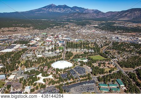 Flagstaff, Arizona Aerial View With The Nau Campus In The Foreground And Downtown In The Distance In