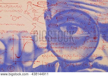 Man with magnifying glass with risograph effect remixed media
