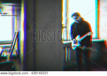 Anaglyph glitch psd effect in 3d tone with group of friends walking remixed media