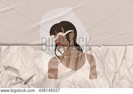 Woman illustration with wrinkled paper texture remixed media