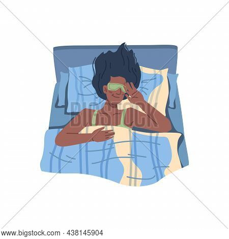 Female Personage Using Eye Mask To Reduce Light, Sleeping Problems Solution. Insomnia And Sleepless 