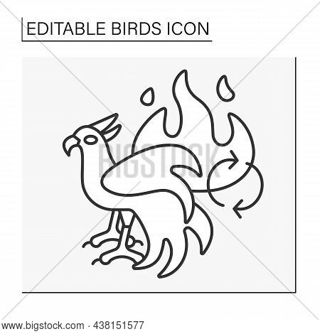 Phoenix Line Icon. Bird Symbolize Rebirth From Fire, Renewal, Immortality, Healing, And Eternal Fire