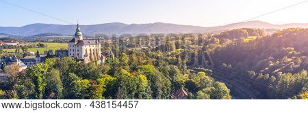 Chateau And Castle Frydlant On Sunny Autumn Day. Frydlant V Cechach, Czech Republic. Aerial View Fro