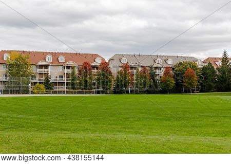 Residential House With Apartments Or Condo Building Near Park In Ottawa City Of Canasda In Fall Seas