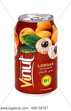 Novyy Urengoy, Russia - July 4, 2021: Aluminium Can Of The Vinut Longan Juice Drink Isolated Over Wh