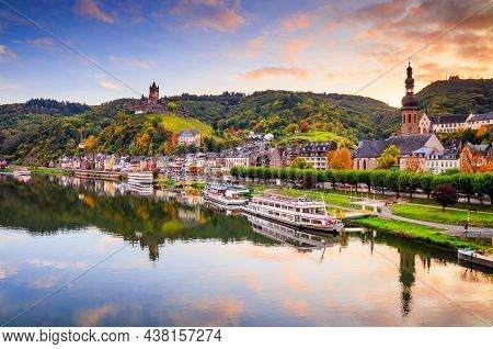Cochem, Germany. Old Town And The Cochem (reichsburg) Castle On The Moselle River.