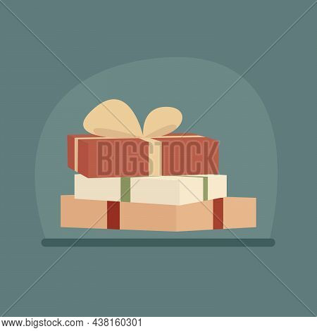 Three Gift Boxes On Top Of Each Other On A Green Background