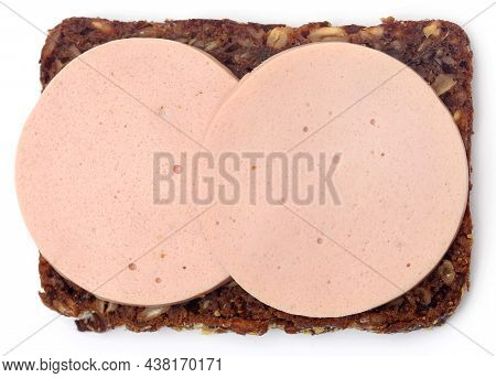 Salami On Rye Bread Over White Background