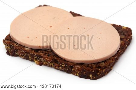 Salami On Rye Bread Over White Background