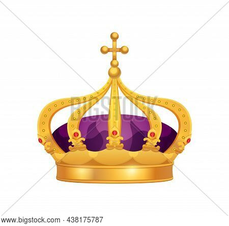 Royal Golden Crown Composition With Isolated Image Of Crown For King Emperor Queen And Empress Vecto
