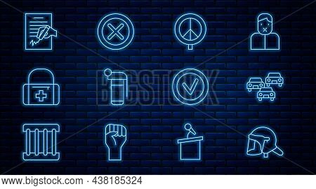 Set Line Police Helmet, Traffic Jam, Peace, Hand Grenade, First Aid Kit, Petition, Check Mark In Rou