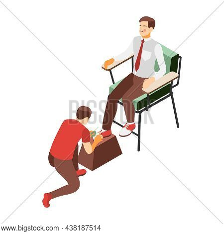 Social Inequality And Poor People Problem Isometric Composition With Human Character Cleaning Boots 