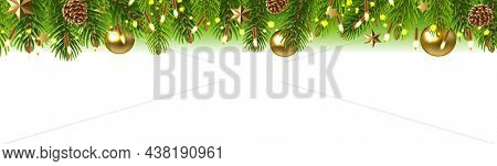 Christmas Garland With Christmas Tree Border With Gradient Mesh, Vector Illustration