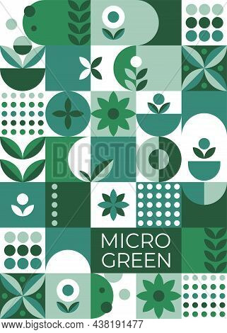 Brochure With Micro Green Cards Geometry On White Background For Print Design. Vector Banner Templat
