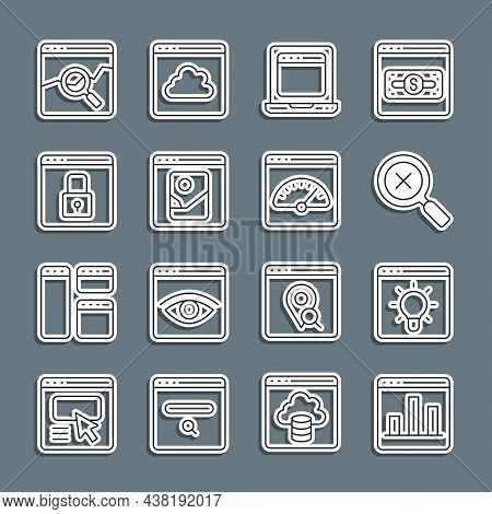 Set Line Graph Chart Infographic, Magnifying Glass And Delete, Laptop With Browser, Photo Retouching