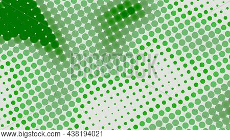Dot Pattern On White Background Moves Like Waves. Design. Colored Dots Of Different Sizes Move Creat