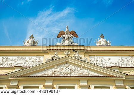 Poznan, Poland - August 09, 2021. Statues On The Roof Of Kornicka Library - Biblioteka Kornicka In P