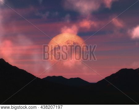 3D render of a surreal landscape with abstract planet
