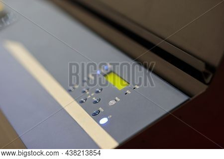Control Panel Of Inkjet Wide Format Printer. Selective Focus.