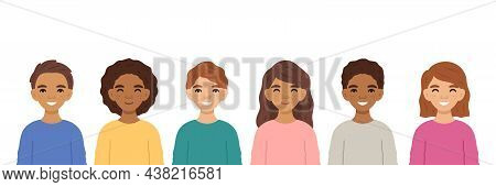 Teen Kids Avatar Set Isolated On White Background Vector Illustration. Pupils And Adolescent Concept