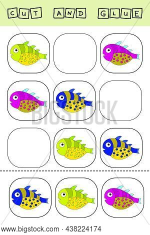 Worksheet Vector Design, The Task Is To Cut And Glue A Piece On Colorful  Fishes.  Logic Game For Ch