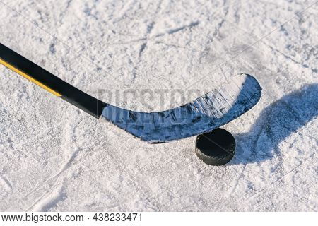 Close-up Of Sticks And Pucks In The Stadium
