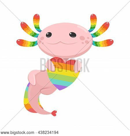 Cute Happy Smiling Axolotl Lgbt Heart Character.