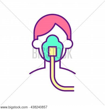 Oxygen Face Mask Rgb Color Icon. First Aid Equipment. Oxygen Delivery And Saturation. Respiratory Tr