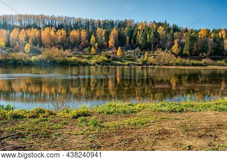 A Picturesque View From The Bank Of The Sylva River On A Bright Autumn Day. Photo Taken In The Villa
