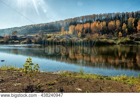 A Picturesque View From The Bank Of The Sylva River On A Bright Autumn Day. Photo Taken In The Villa