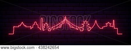 Red Neon Skyline Of Kathmandu. Bright Kathmandu City Long Banner. Vector Illustration.