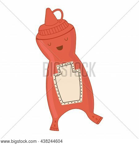Vector Illustration Of A Cute Bottle Of Ketchup With A Face.