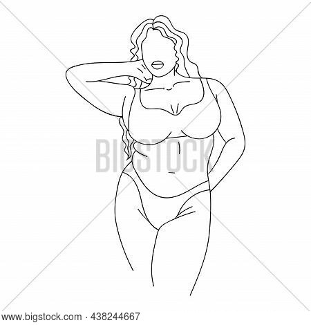 Plus Size Curvy Women In Bikini. Vector