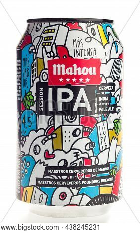 Groningen, Netherlands - October 31, 2021: Can Of Spanish Mahou Session Ipa Beer Isolated On A White