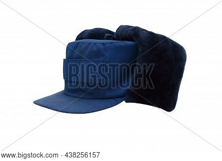 Winter Military Hat With Earflaps Isolated On White Background
