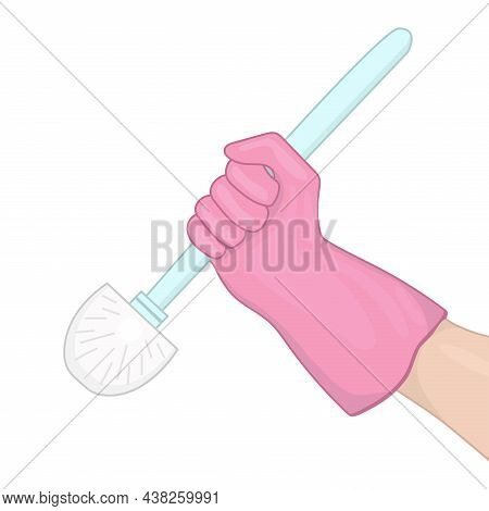 Toilet Brushin The Hands Of A Houseworker. Protective Rubber Gloves. The Concept Of Disinfection. Cl