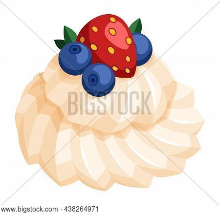 Whipped Cream With Berries. Ice Cream Swirl. Milk Dessert