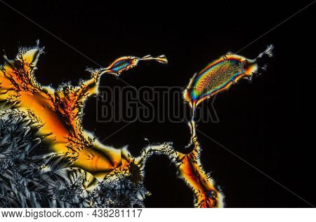 Extreme Macro Photograph Of Vitamin C Crystals Forming Abstract Modern Art Patterns, When Illuminate